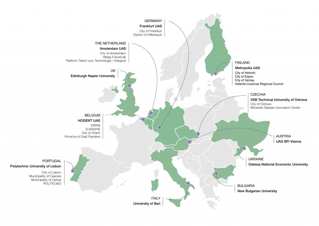 Graphic Europe map with the partners of U!REKA.